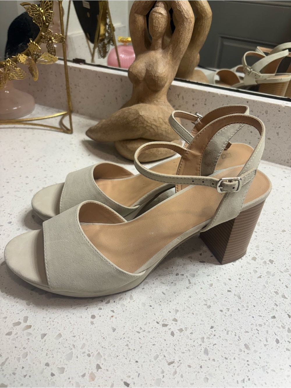Women's Neutral Block Heel Sandals - Beige Slingback